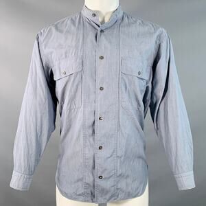 ISSEY MIYAKE Vintage Size M Blue Chambray Cotton Nehru Collar Long Sleeve Shirt